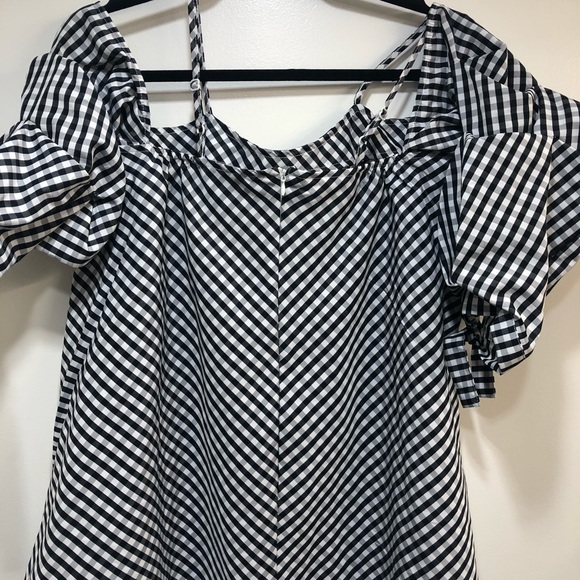 NWT Kaktus Black White Check Ruffle Blouse Shirt L - Picture 2 of 4